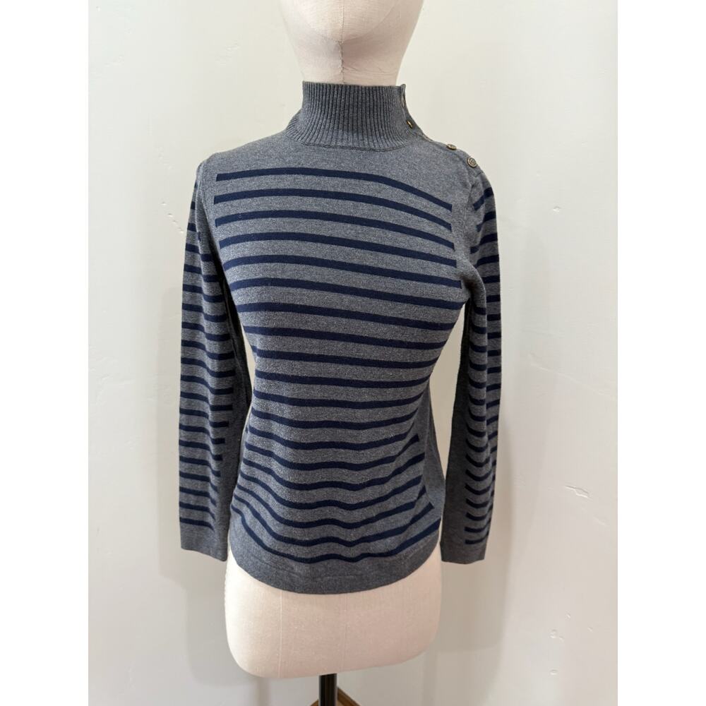 J. McLaughlin Women's Small Stripe Turtleneck Buttons Top Long sleeve